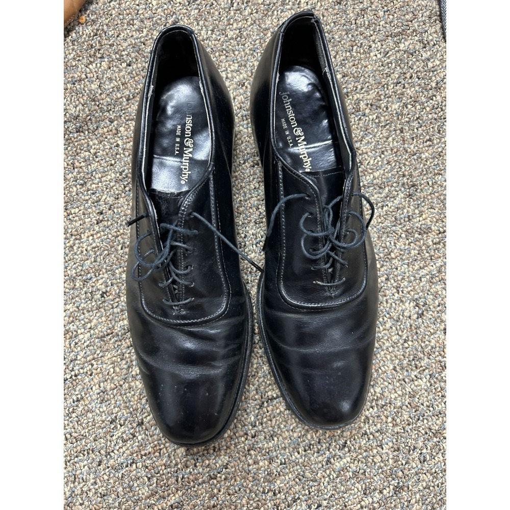 Johnson & Murphy Men Black Leather Dress Shoes Size 11.5 Made USA Lace Up